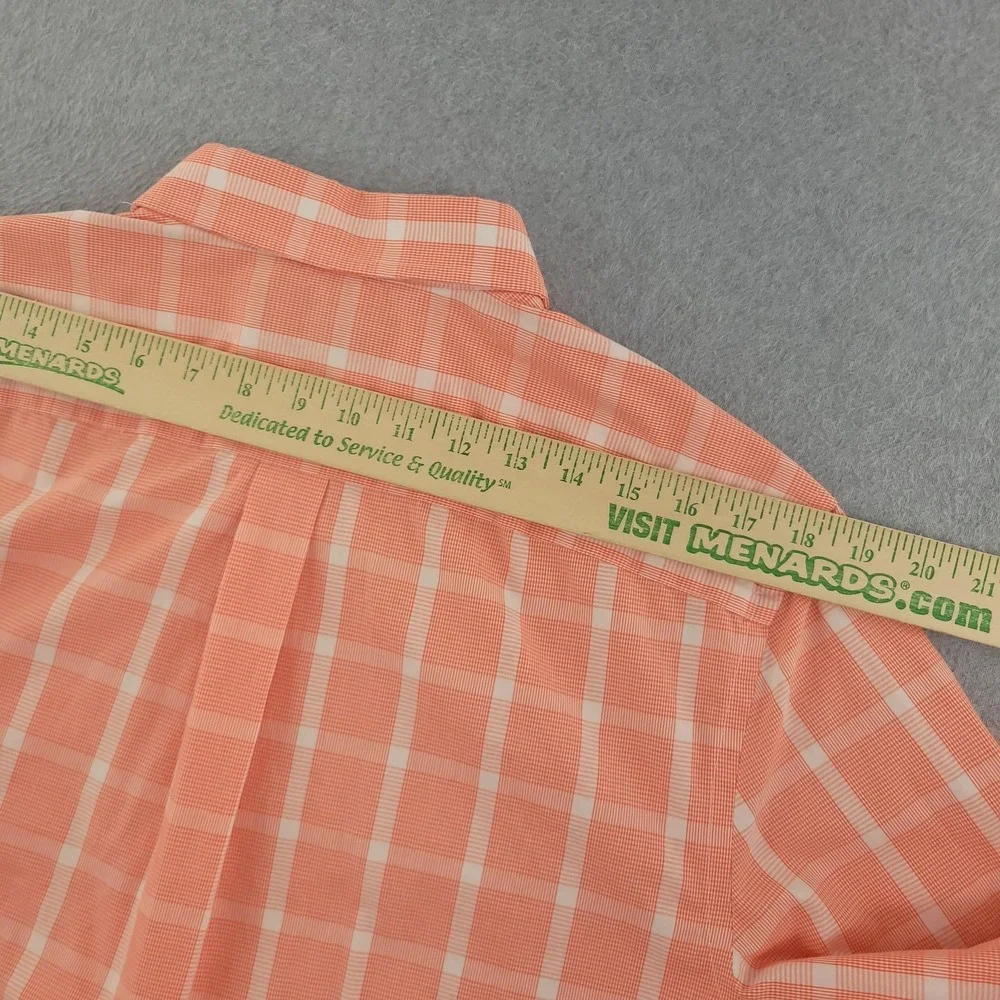Banana Republic‎ Dress Shirt Mens 16.5 34/35 Orange Plaid Slim Fit Non Iron